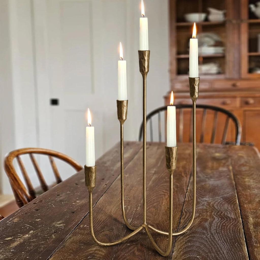 5-Candle Cast Iron Metal Candelabra Candlestick Holders