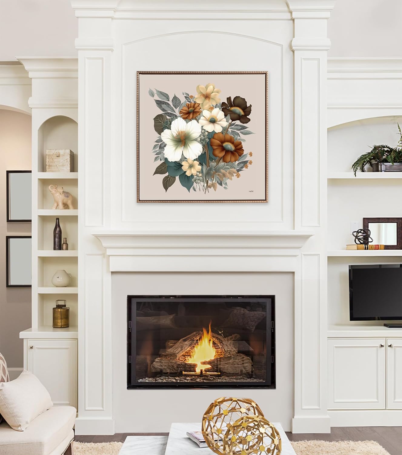 Kate and Laurel Sylvie Beaded Blossom Symphony Vintage Framed Canvas Wall Art